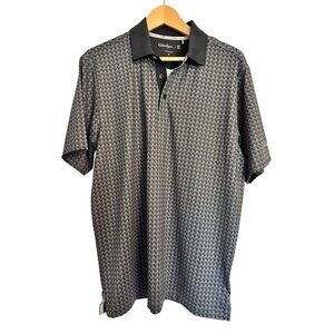 Walter Hagen Tee Time Size Medium Print Polo Houndsteeth Golf Men's  Navy Gray P